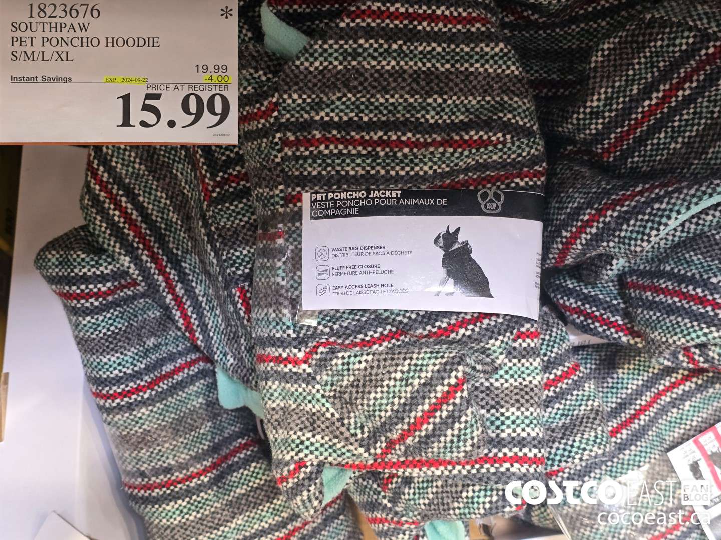 1823676 SOUTHPAW PET PONCHO HOODIE S/M/L/XL ($4.00 INSTANT SAVINGS EXPIRES ON 2024-09-22) $15.99