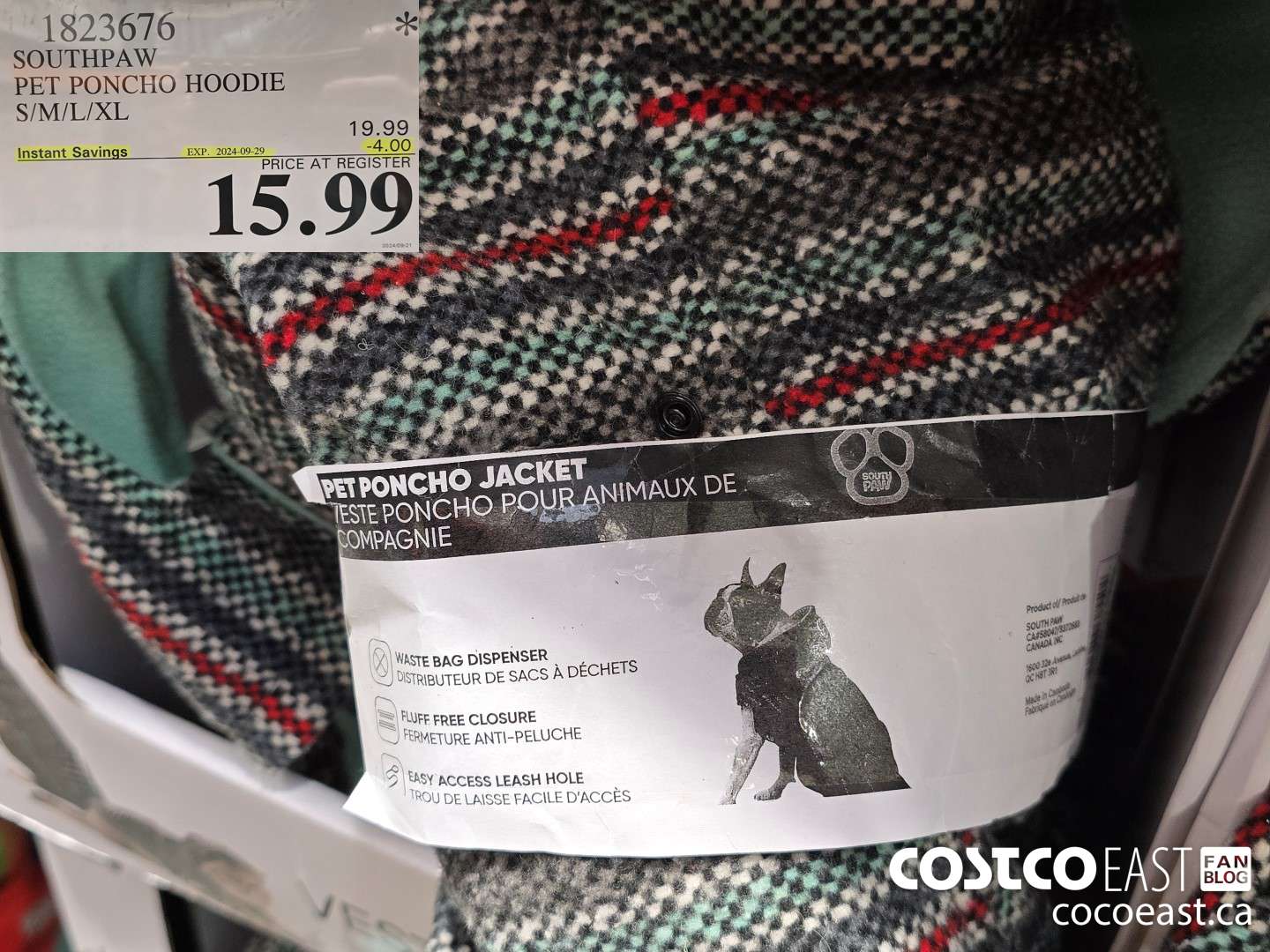 1823676 SOUTHPAW PET PONCHO HOODIE S/M/L/XL ($4.00 INSTANT SAVINGS EXPIRES ON 2024-09-29) $15.99