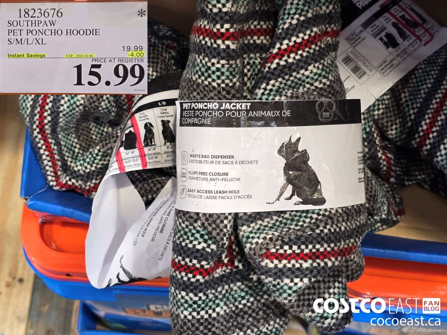 1823676 SOUTHPAW PET PONCHO HOODIE S/M/L/XL ($4.00 INSTANT SAVINGS EXPIRES ON 2024-10-06) $15.99