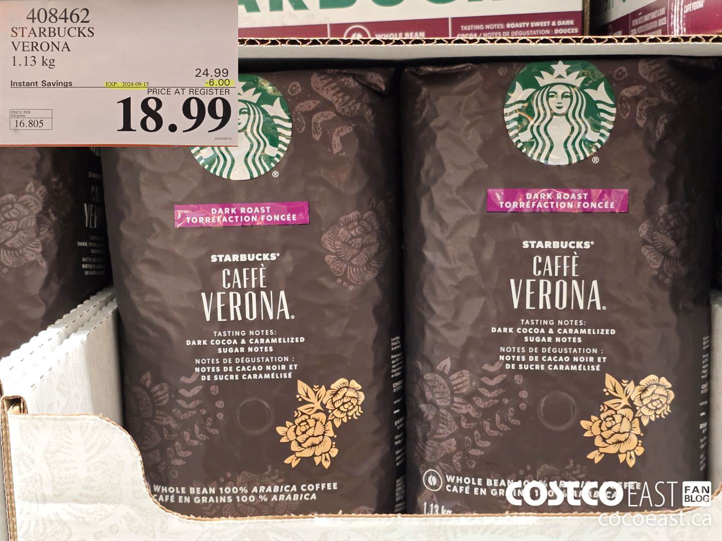 408462 STARBUCKS VERONA 1.13 KG ($6.00 INSTANT SAVINGS EXPIRES ON 2024-09-15) $18.99