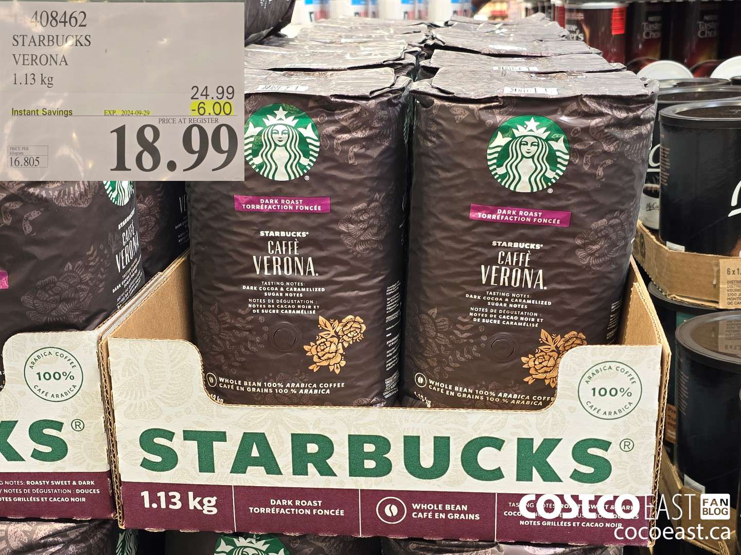 408462 STARBUCKS VERONA BLEND 1.13 KG ($6.00 INSTANT SAVINGS EXPIRES ON 2024-09-29) $18.99