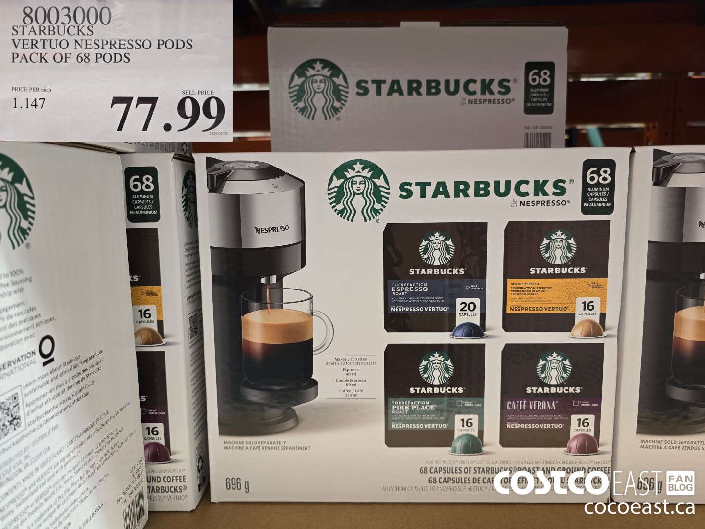 8003000 STARBUCKS VERTUO NESPRESSO PODS PACK OF 68 PODS $77.99