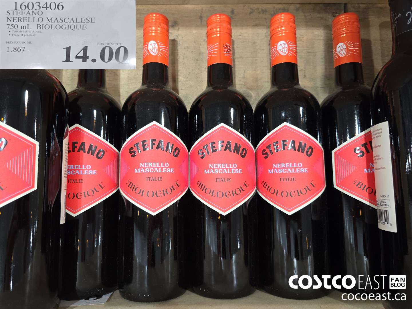 1603406 STEFANO NERELLO MASCALESE 750 ML BIOLOGIQUE $14.00