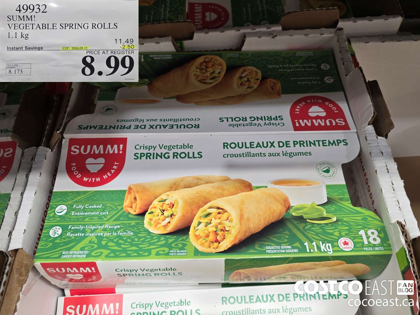 49932 SUMM! VEGETABLE SPRING ROLLS 1.1KG ($2.50 INSTANT SAVINGS EXPIRES ON 2024-09-15) $8.99