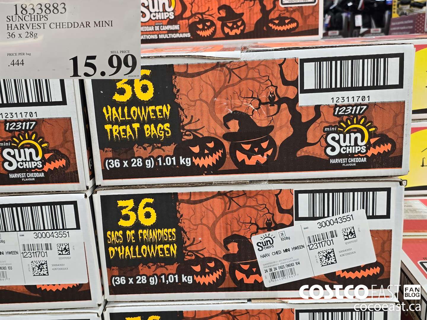 1833883 SUNCHIPS HARVEST CHEDDAR MINI 36 x 28G $15.99