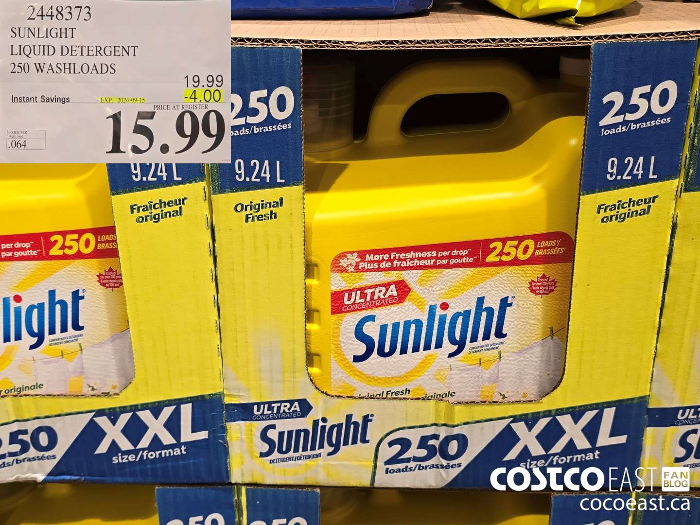 2448373 SUNLIGHT LIQUID DETERGENT 250 wash loads ($4.00 INSTANT SAVINGS EXPIRES ON 2024-09-15) $15.99