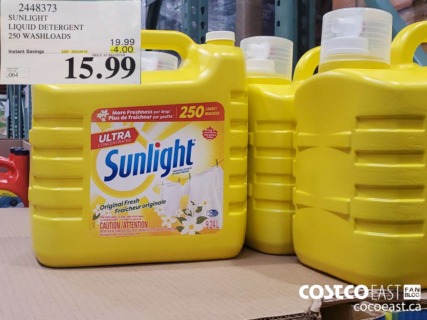 2448373 SUNLIGHT LIQUID DETERGENT 250 wash loads ($4.00 INSTANT SAVINGS EXPIRES ON 2024-09-15) $15.99