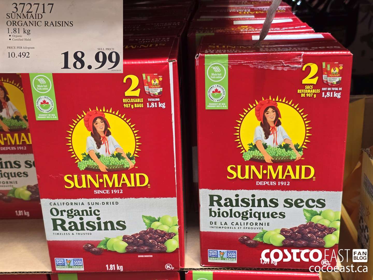 372717 SUNMAID ORGANIC RAISINS 1.81 G $18.99