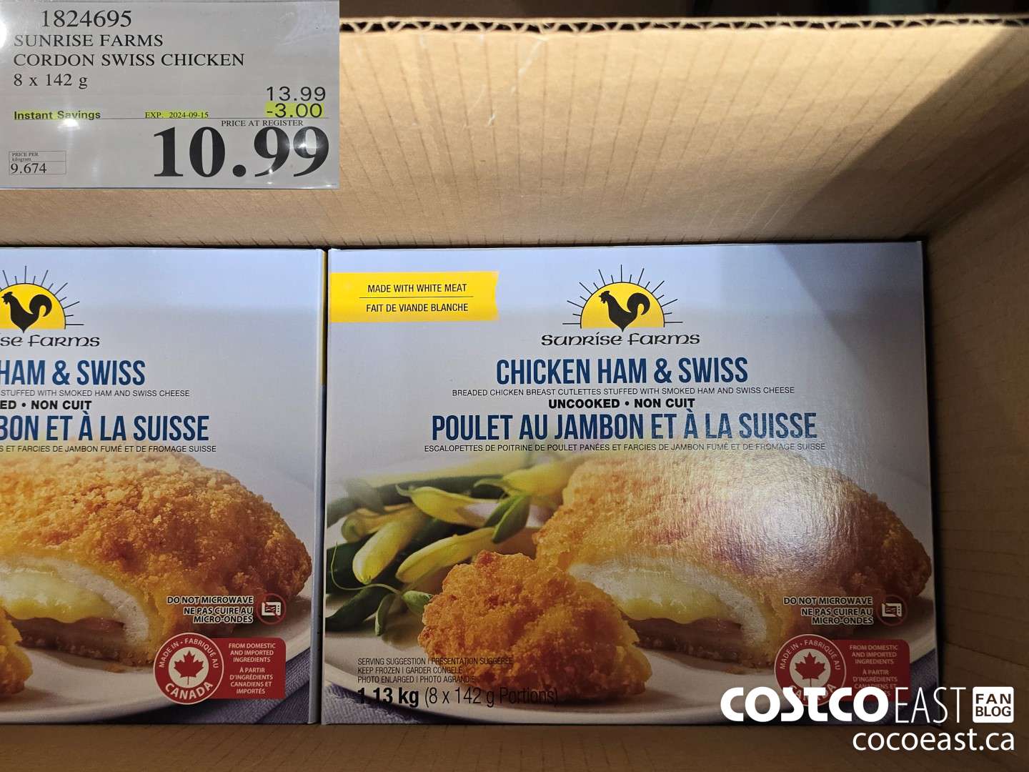 1824695 SUNRISE FARMS CORDON SWISS CHICKEN 8 X 142 G ($3.00 INSTANT SAVINGS EXPIRES ON 2024-09-15) $10.99