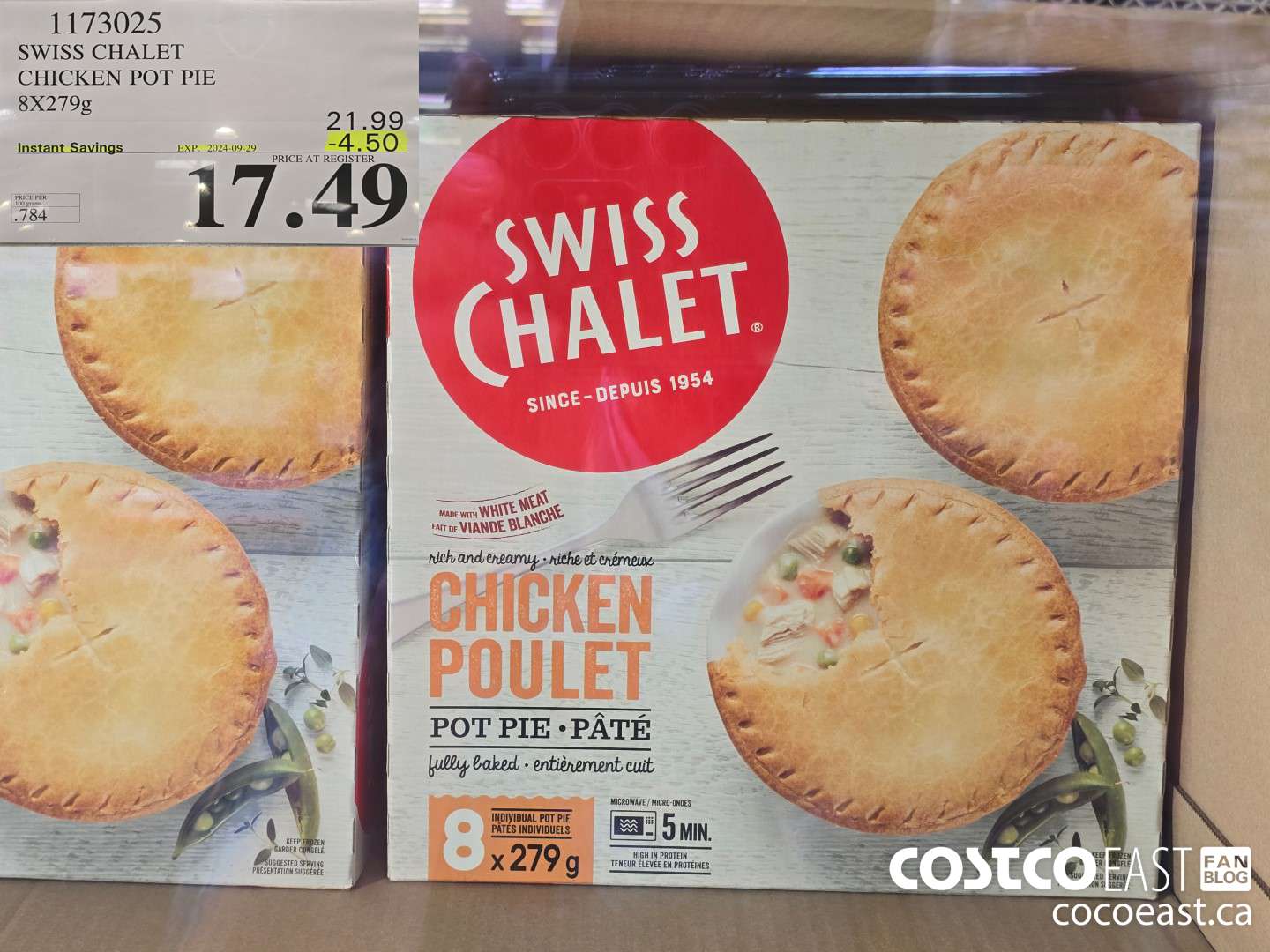 1173025 SWISS CHALET CHICKEN POT PIE 8 X 279G ($4.50 INSTANT SAVINGS EXPIRES ON 2024-09-29) $17.49