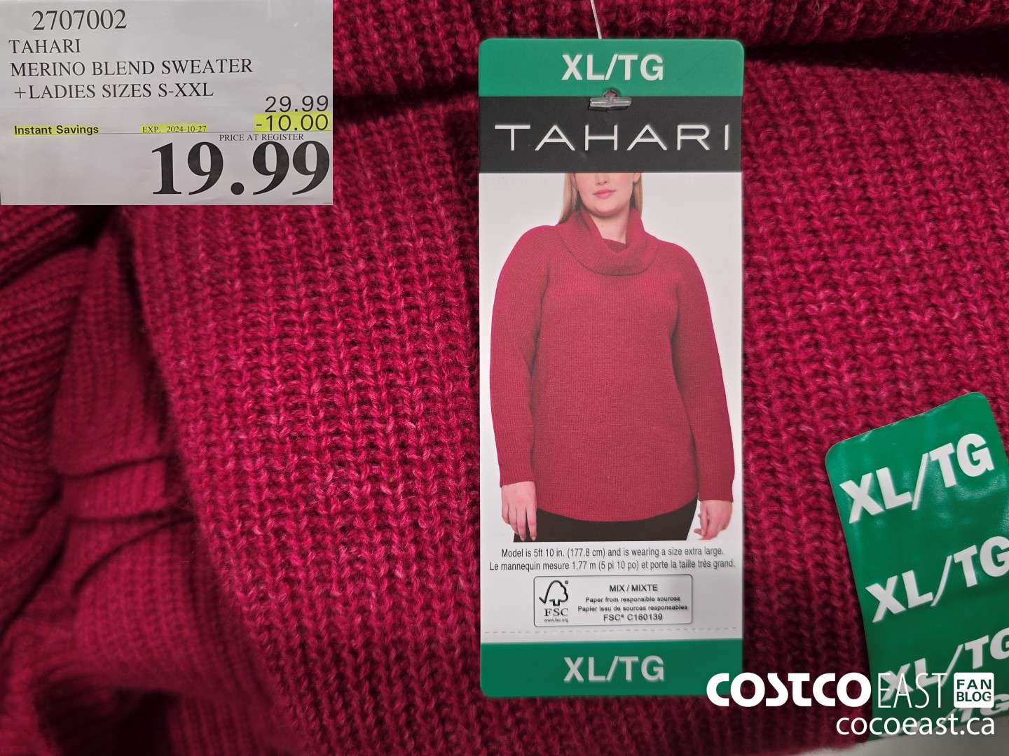 2707002 TAHARI MERINO BLEND SWEATER + LADIES SIZES S-XXL ($10.00 INSTANT SAVINGS EXPIRES ON 2024-10-27) $19.99