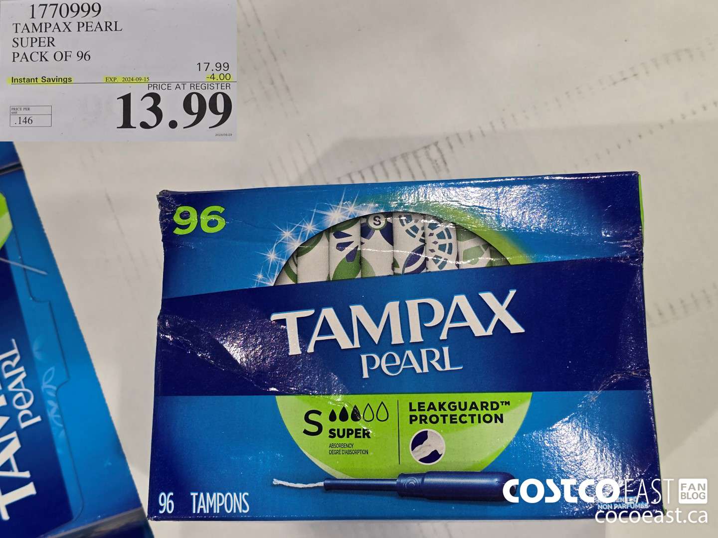 1770999 TAMPAX PEARL SUPER PACK OF 96 ($4.00 INSTANT SAVINGS EXPIRES ON 2024-09-15) $13.99
