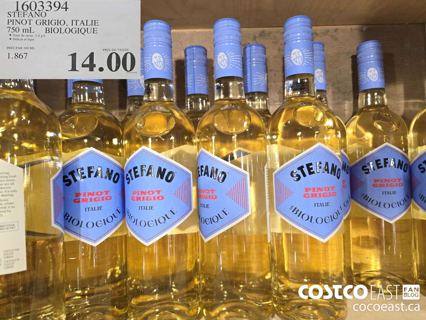 1603394 TEFANO PINOT GRIGIO, ITALIE 750 ML BIOLOGIQUE $14.00