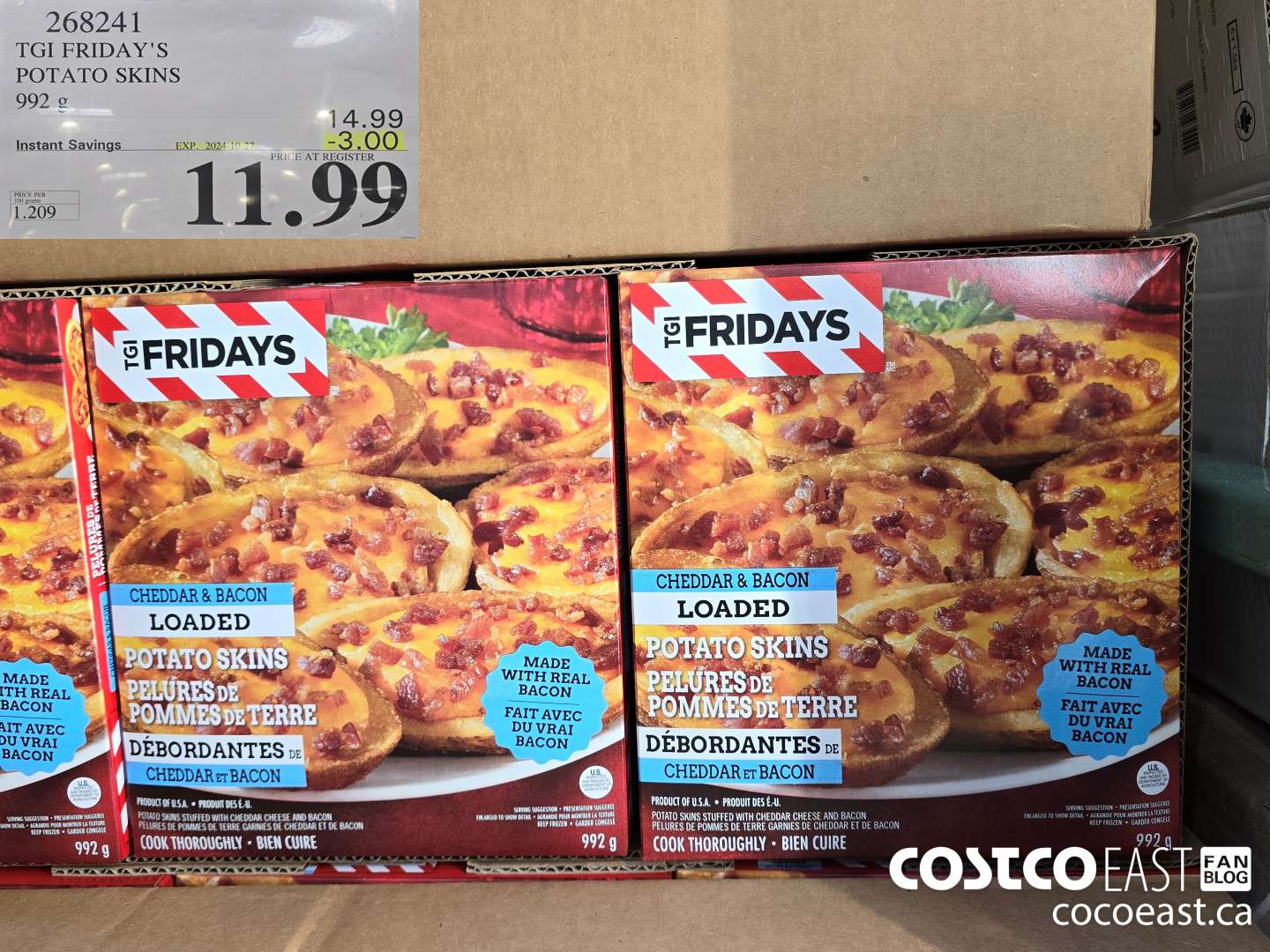 268241 TGI FRIDAY'S POTATO SKINS 992 G ($3.00 INSTANT SAVINGS EXPIRES ON 2024-10-27) $11.99