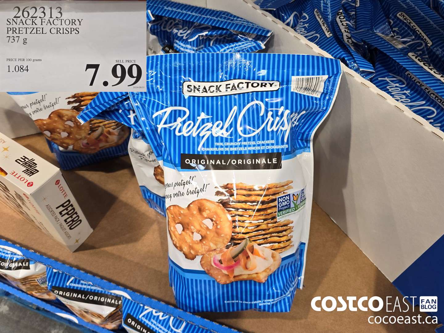 262313 THE SNACK FACTORY PRETZEL CRISPS 737 G $7.99