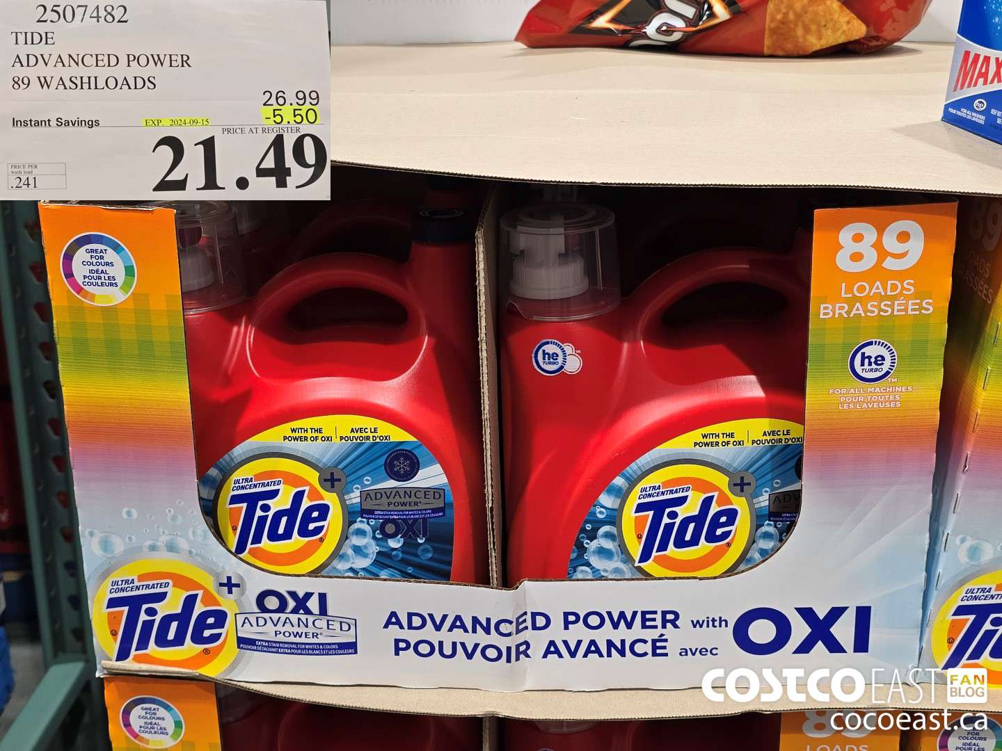 2507482 TIDE ADVANCED POWER 89 WASHLOADS ($5.50 INSTANT SAVINGS EXPIRES ON 2024-09-15) $21.49