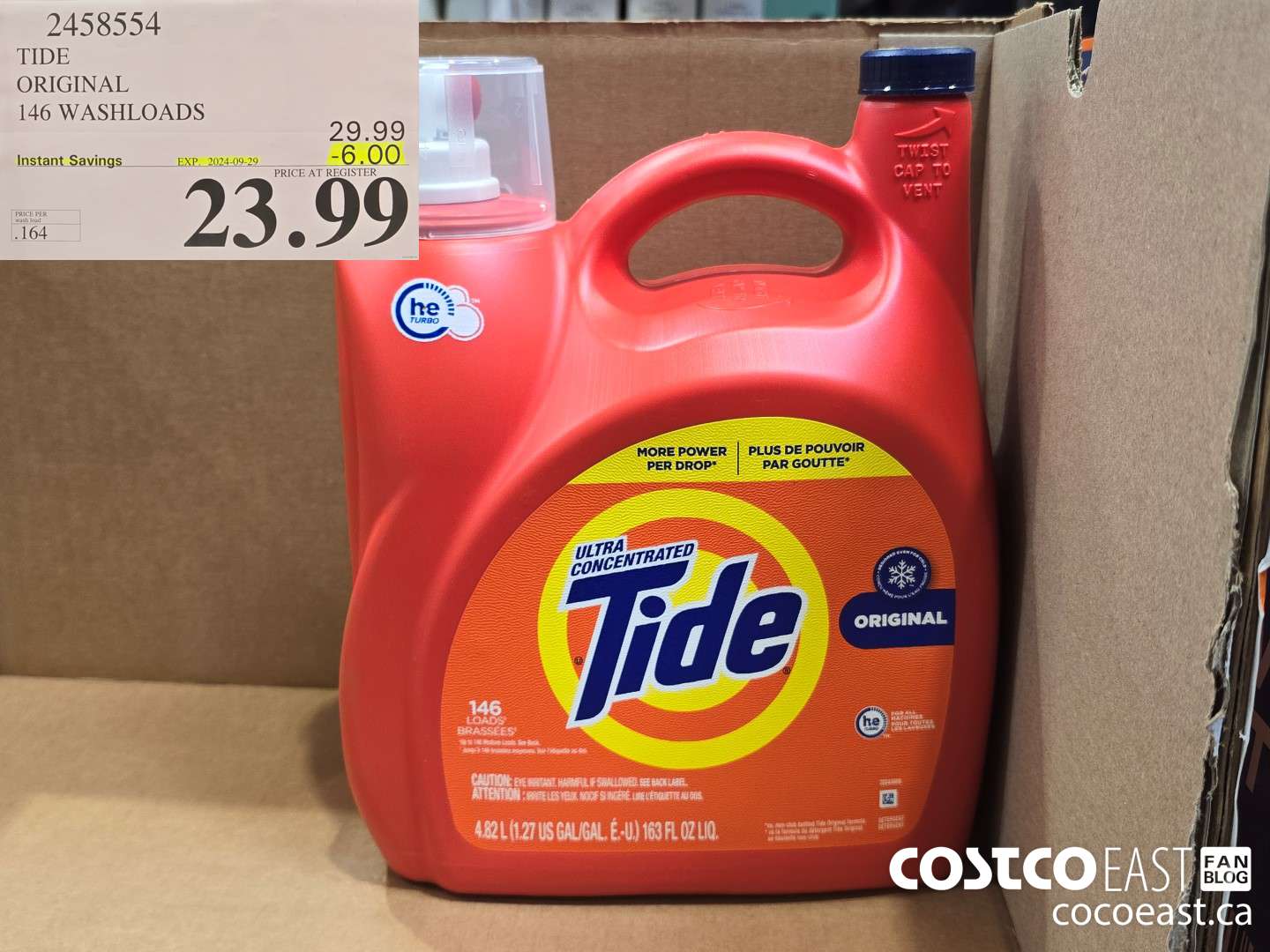 2458554 TIDE ORIGINAL 146 WASHLOADS ($6.00 INSTANT SAVINGS EXPIRES ON 2024-09-29) $23.99