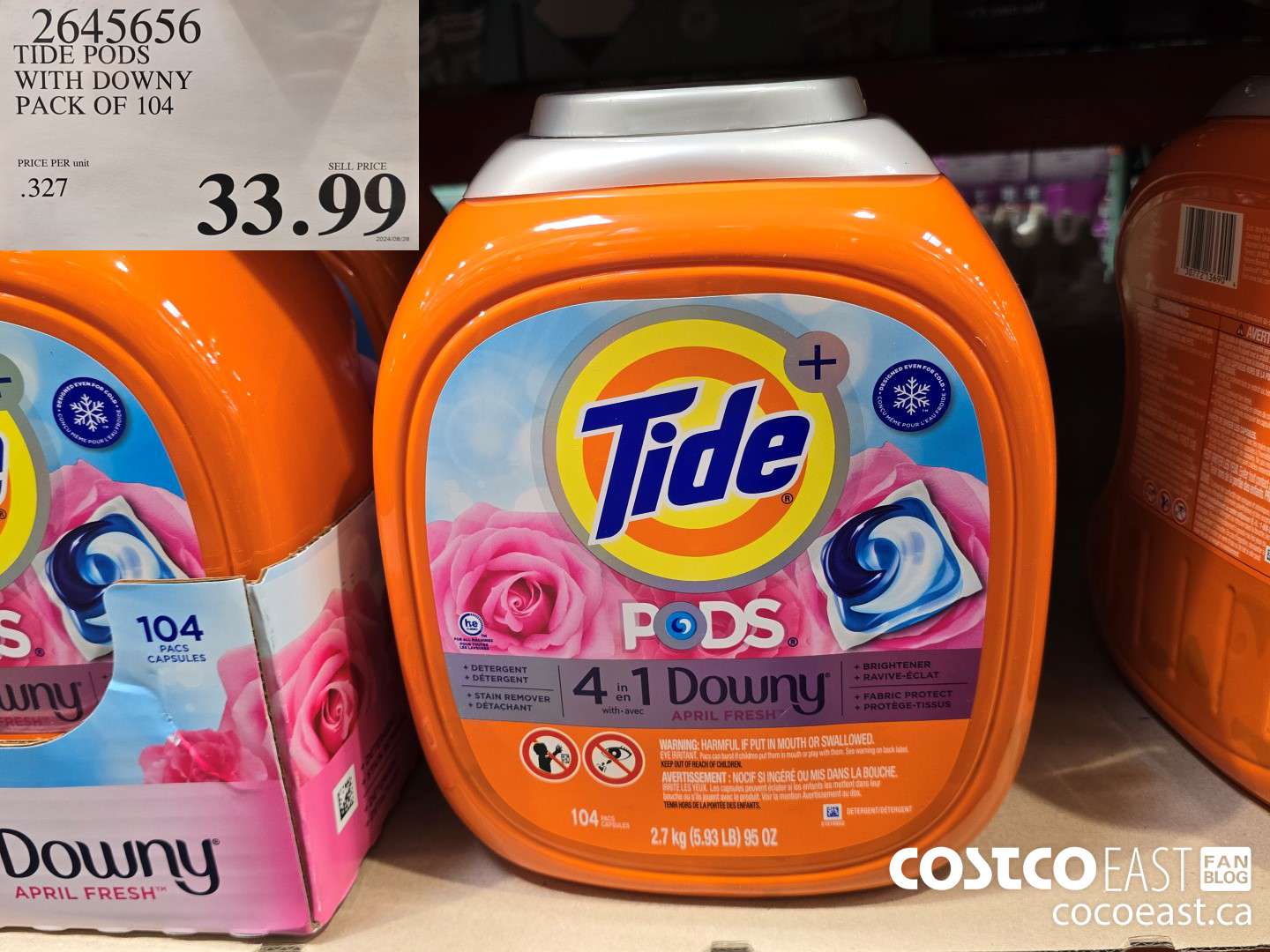 2645656 TIDE PODS WITH DOWNY PACK OF 104 $33.99
