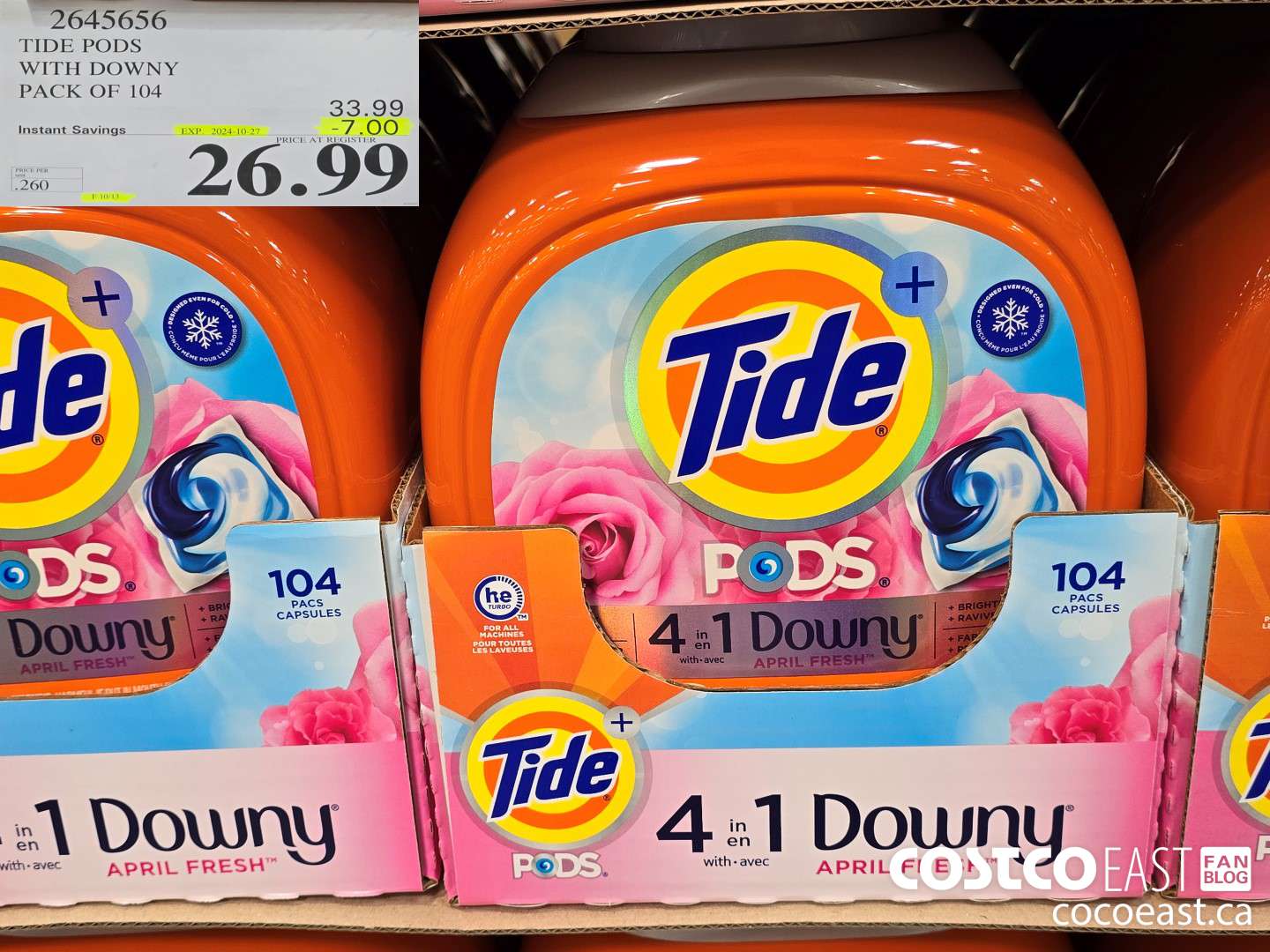 2645656 TIDE PODS WITH DOWNY PACK OF 104 ($7.00 INSTANT SAVINGS EXPIRES ON 2024-10-27) $26.99