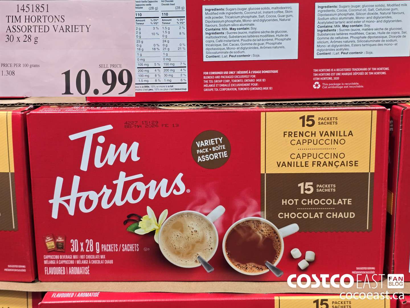 1451851 TIM HORTONS ASSORTED VARIETY 30 X 28G $10.99