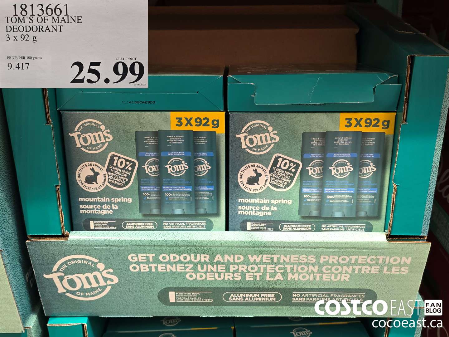 1813661 TOM'S OF MAINE DEODORANT 3 X 92 G $25.99