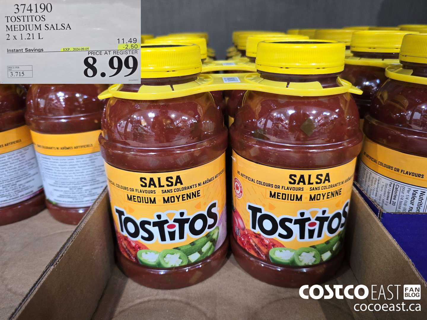 374190 TOSTITOS MEDIUM SALSA 2 X 1.21 L ($2.50 INSTANT SAVINGS EXPIRES ON 2024-09-05) $8.99