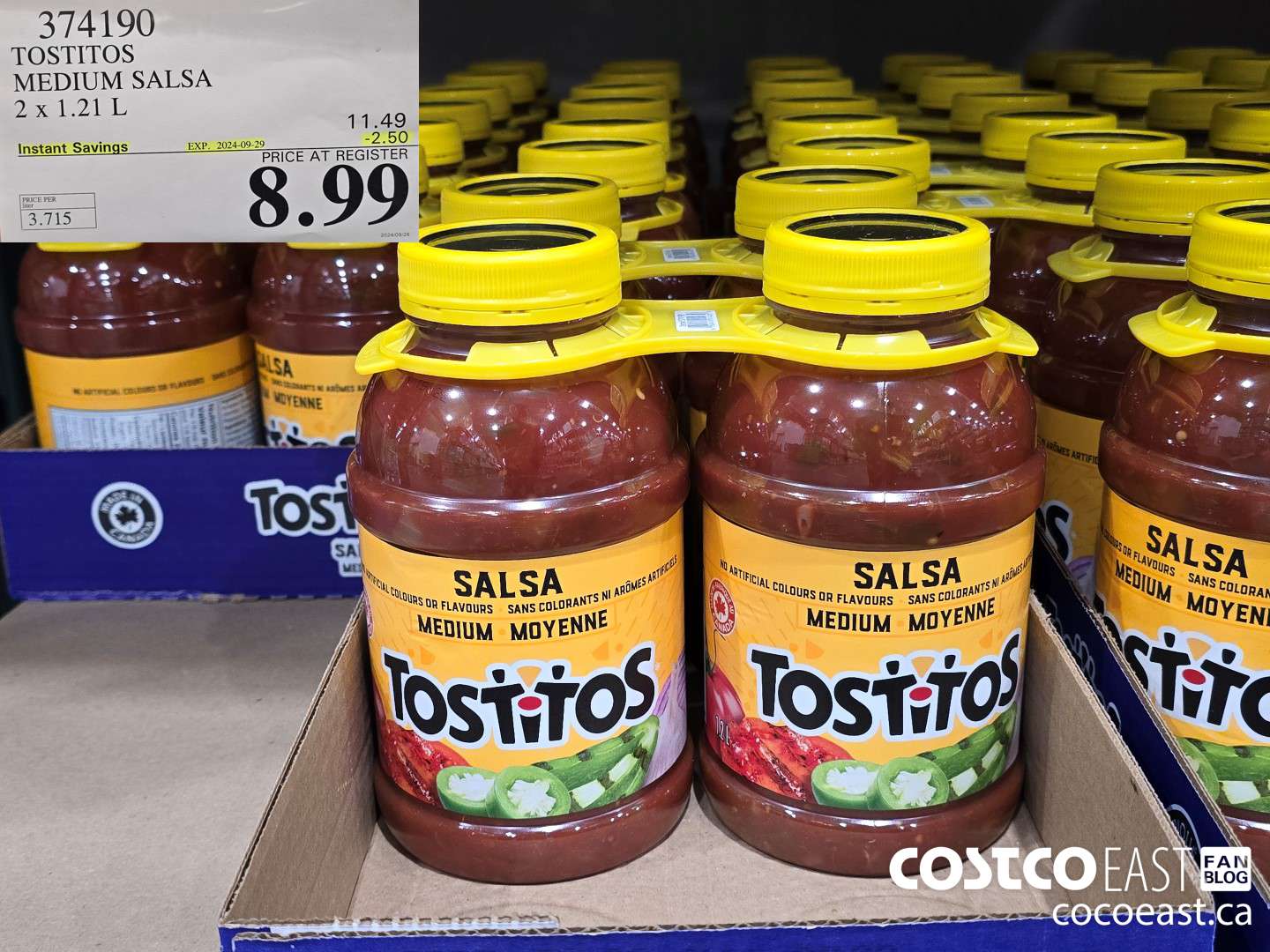 374190 TOSTITOS MEDIUM SALSA 2 X 1.21 L ($2.50 INSTANT SAVINGS EXPIRES ON 2024-09-29) $8.99