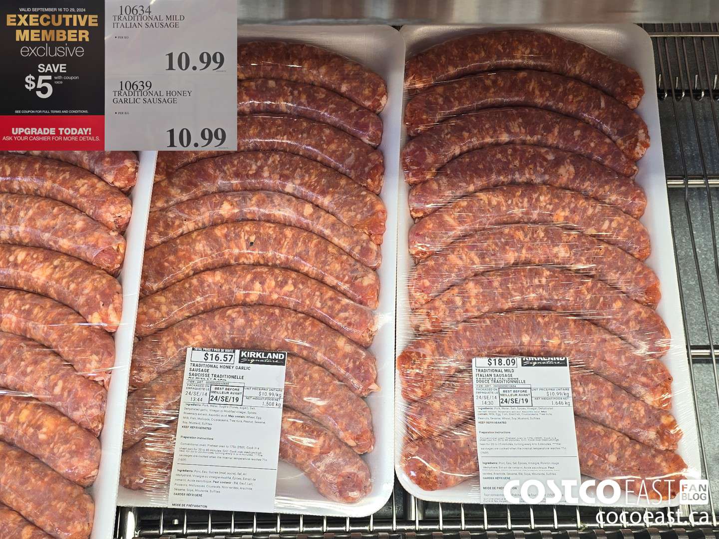 10639 TRADITIONAL MILD, HONEY GARLIC ITALIAN SAUSAGE ***DISCOUNT PER KG*** ($5.00 INSTANT SAVINGS EXPIRES ON 2024-09-29) $13.09