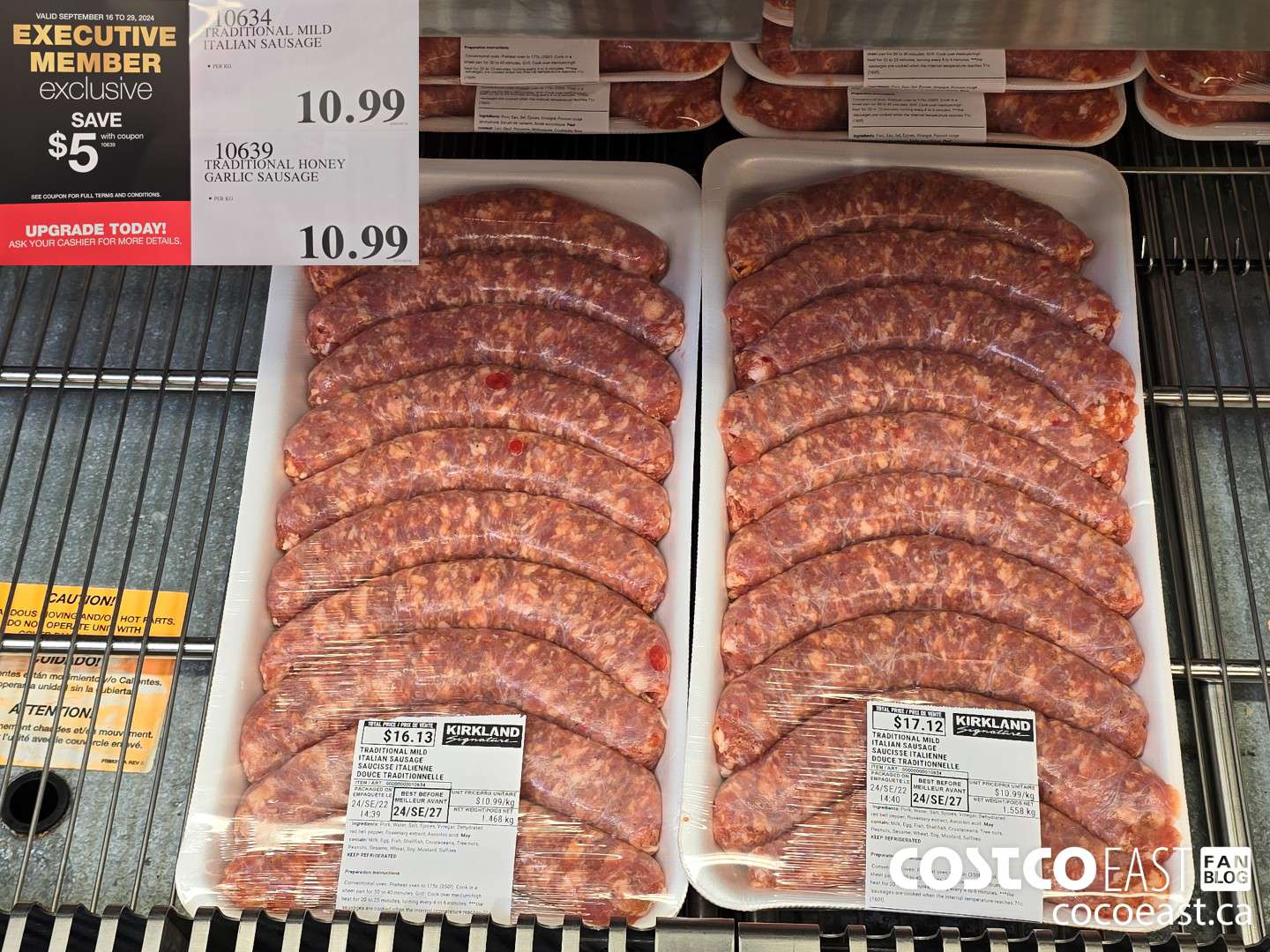 10639 TRADITIONAL MILD, HONEY GARLIC ITALIAN SAUSAGE ***DISCOUNT PER KG*** ($5.00 INSTANT SAVINGS EXPIRES ON 2024-09-29) $13.09