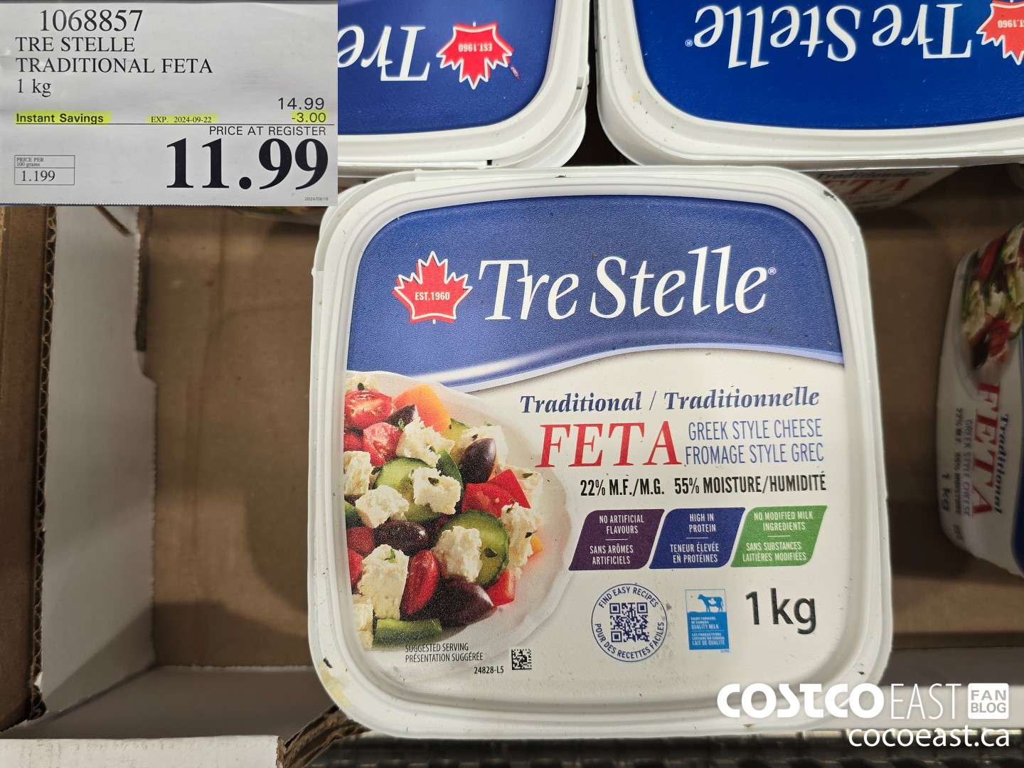 1068857 TRE STELLE TRADITIONAL FETA 1 KG ($3.00 INSTANT SAVINGS EXPIRES ON 2024-09-22) $11.99