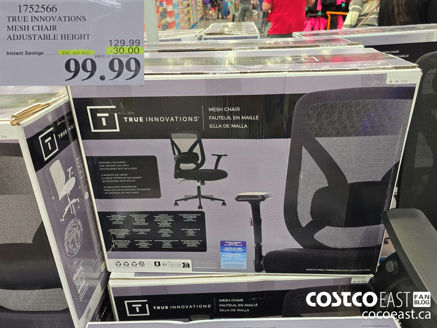 1752566 TRUE INNOVATIONS MESH CHAIR ADJUSTABLE HEIGHT ($30.00 INSTANT SAVINGS EXPIRES ON 2024-10-27) $99.99