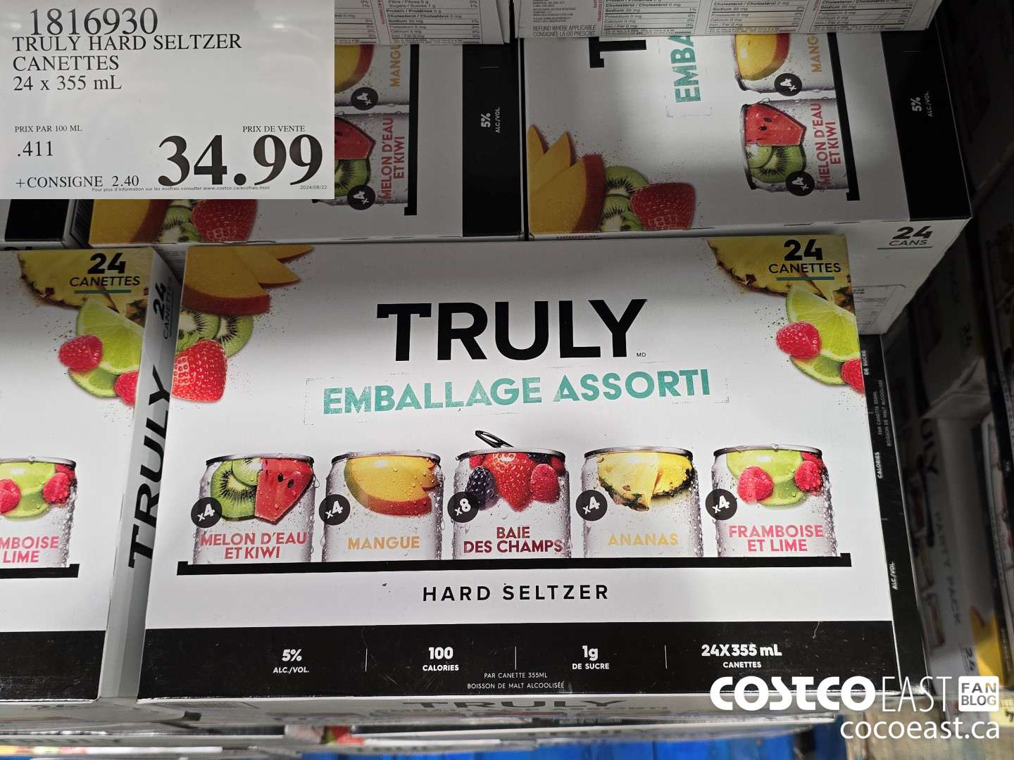 1816930 TRULY HARD SELTZER CANETTES 24 x 355 mL $34.99