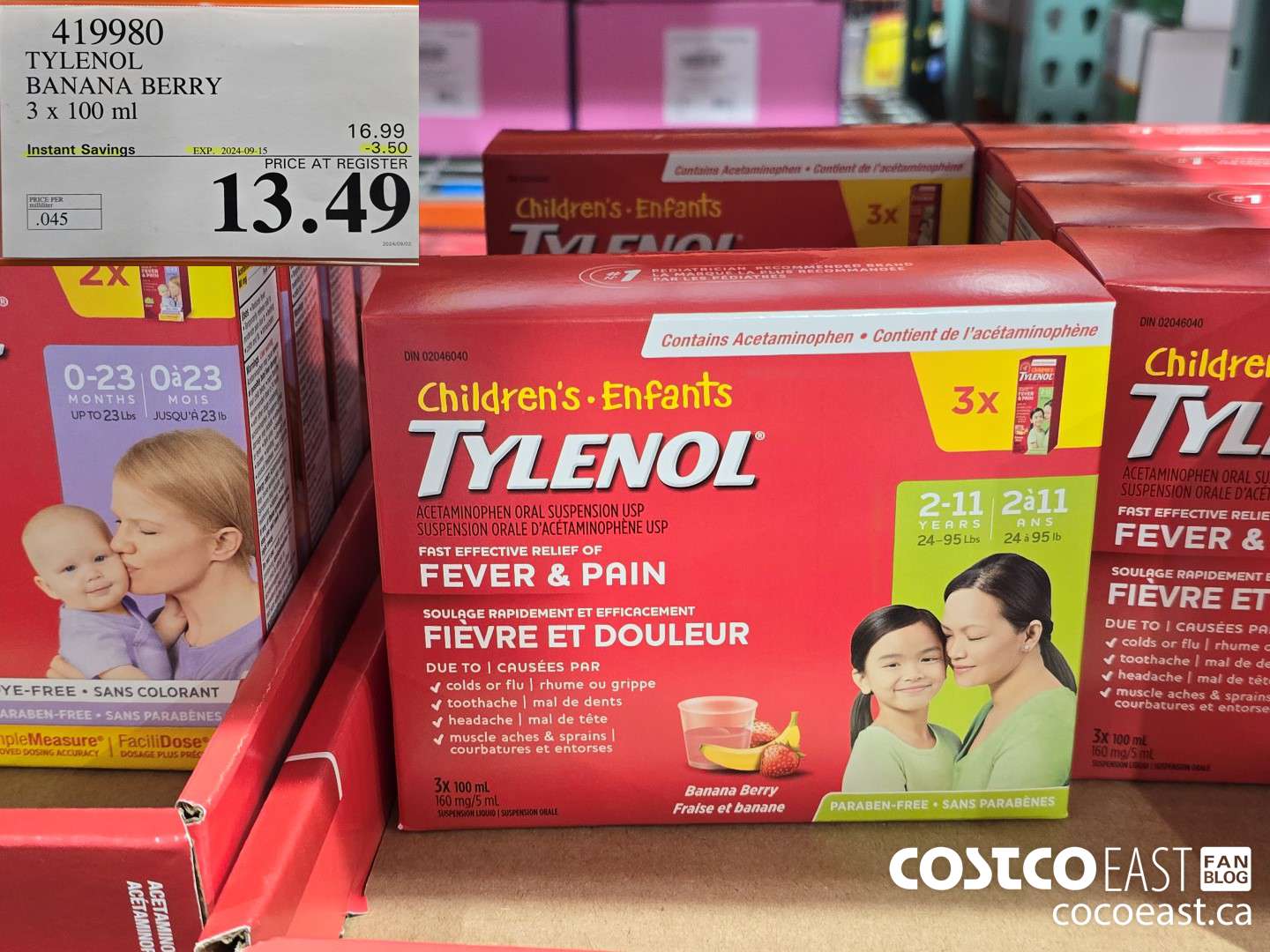 419980 TYLENOL BANANA BERRY 3 x 100 ML ($3.50 INSTANT SAVINGS EXPIRES ON 2024-09-15) $13.49