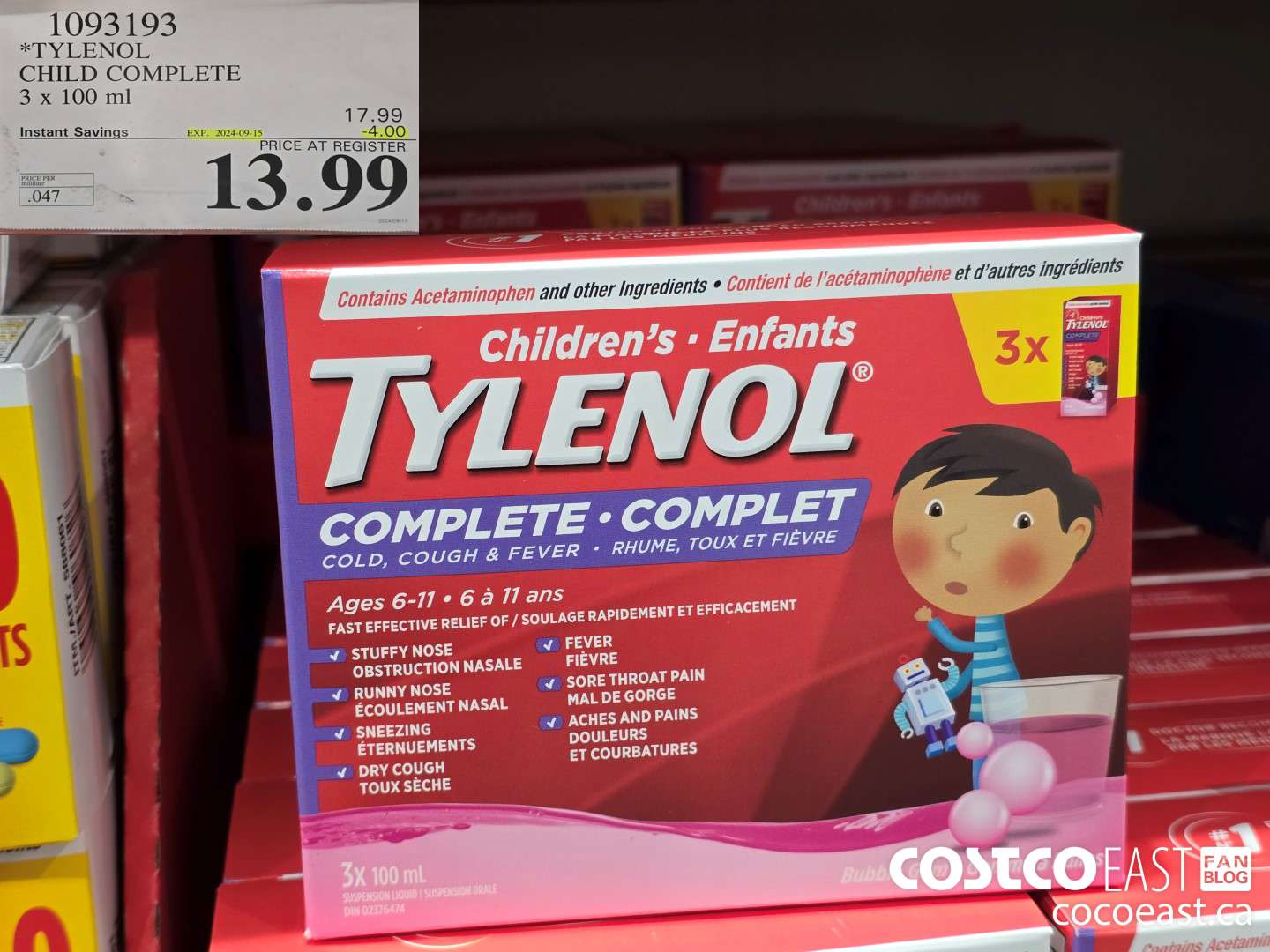 1093193 TYLENOL CHILD COMPLETE 3 X 100ML ($4.00 INSTANT SAVINGS EXPIRES ON 2024-09-15) $13.99