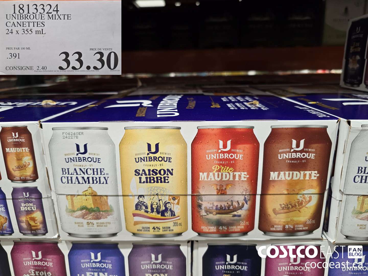 1813324 UNIBROUE MIXTE CANETTES 24 x 355 mL $33.30