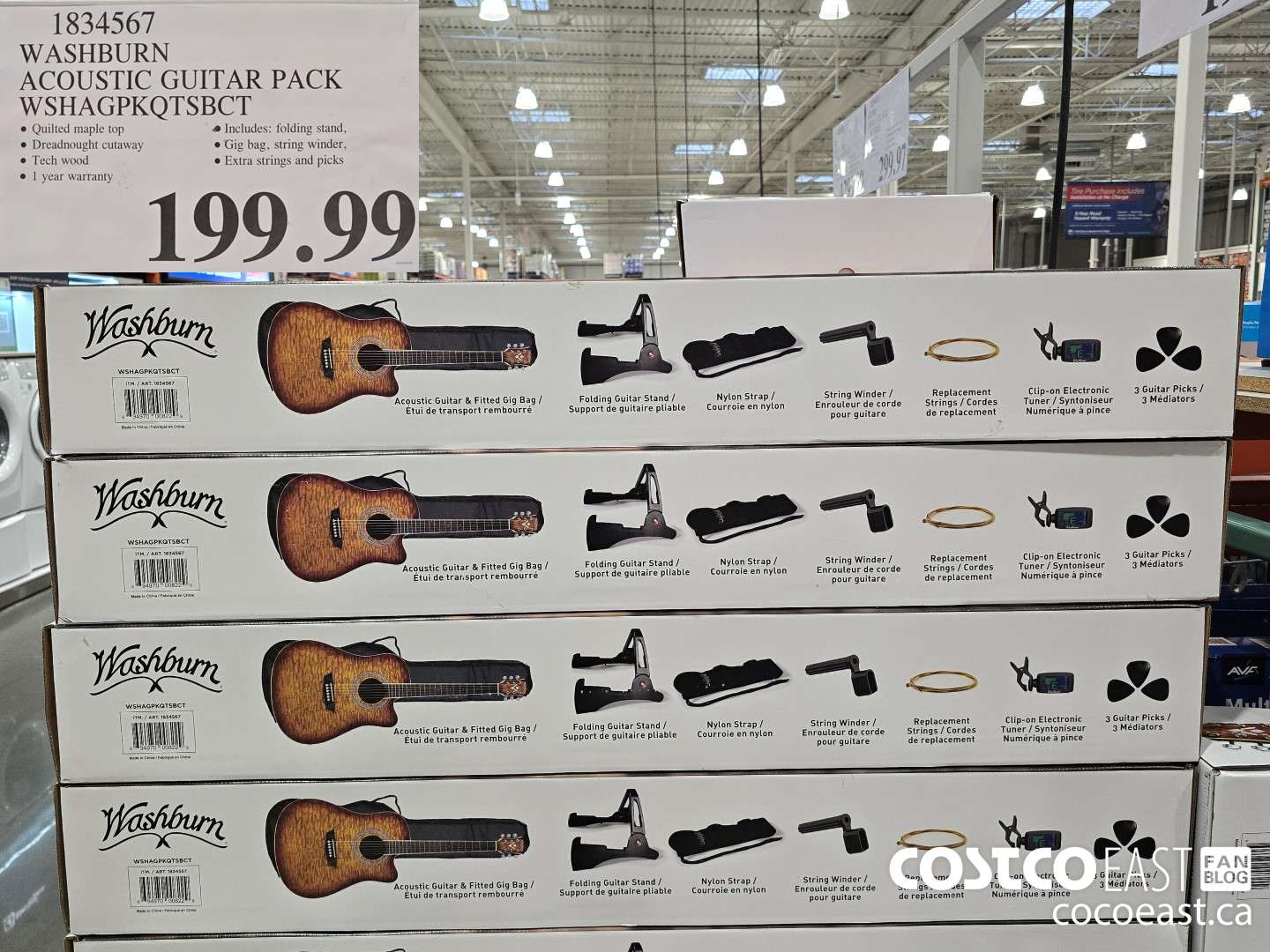 1834567 WASHBURN ACOUSTIC GUITAR PACK WSHAGPKQTSBCT $199.99