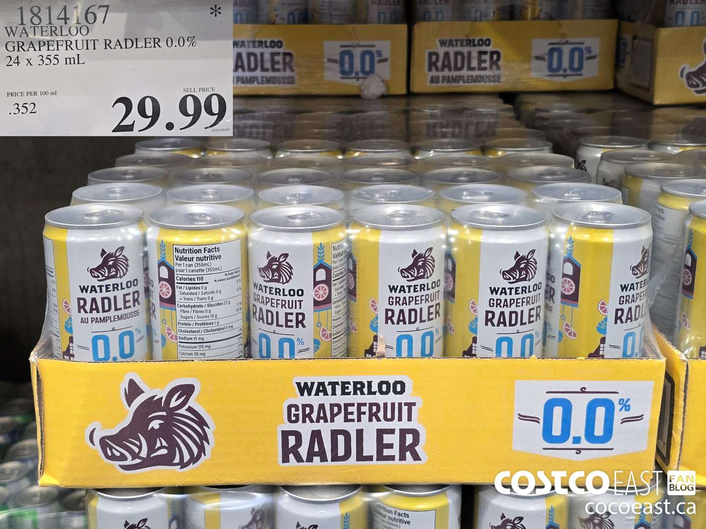 1814167 WATERLOO GRAPEFRUIT RADLER 0.0% 24 X 355 ML $29.99