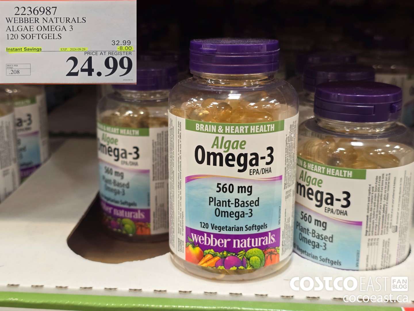 2236987 WEBBER NATURALS ALGAE OMEGA 3 120 SOFTGELS ($8.00 INSTANT SAVINGS EXPIRES ON 2024-09-29) $24.99