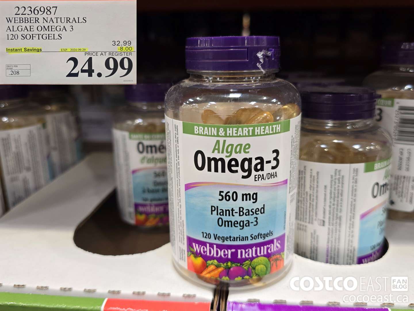 2236987 WEBBER NATURALS ALGAE OMEGA 3 120 SOFTGELS ($8.00 INSTANT SAVINGS EXPIRES ON 2024-09-29) $24.99