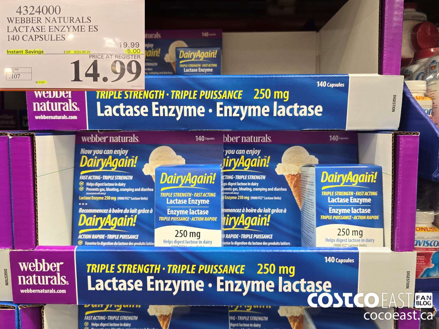4324000 WEBBER NATURALS LACTASE ENZYME ES 140 CAPSULES ($5.00 INSTANT SAVINGS EXPIRES ON 2024-09-29) $14.99