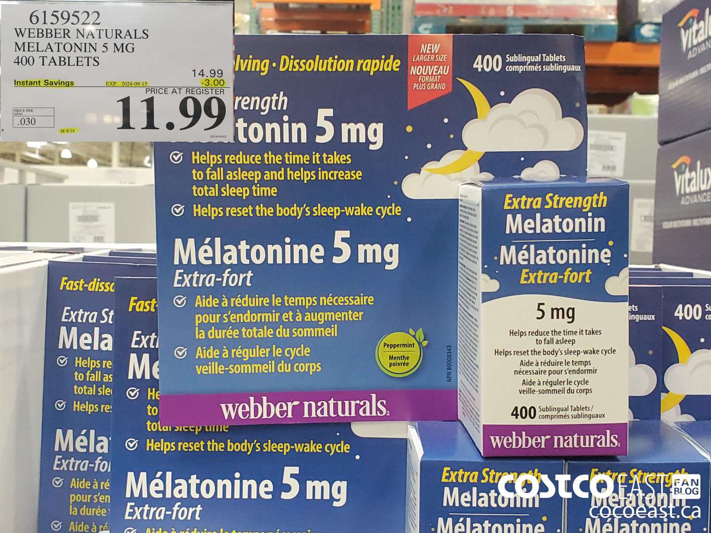 6159522 WEBBER NATURALS MELATONIN 5 MG 400 TABLETS ($3.00 INSTANT SAVINGS EXPIRES ON 2024-09-15) $11.99