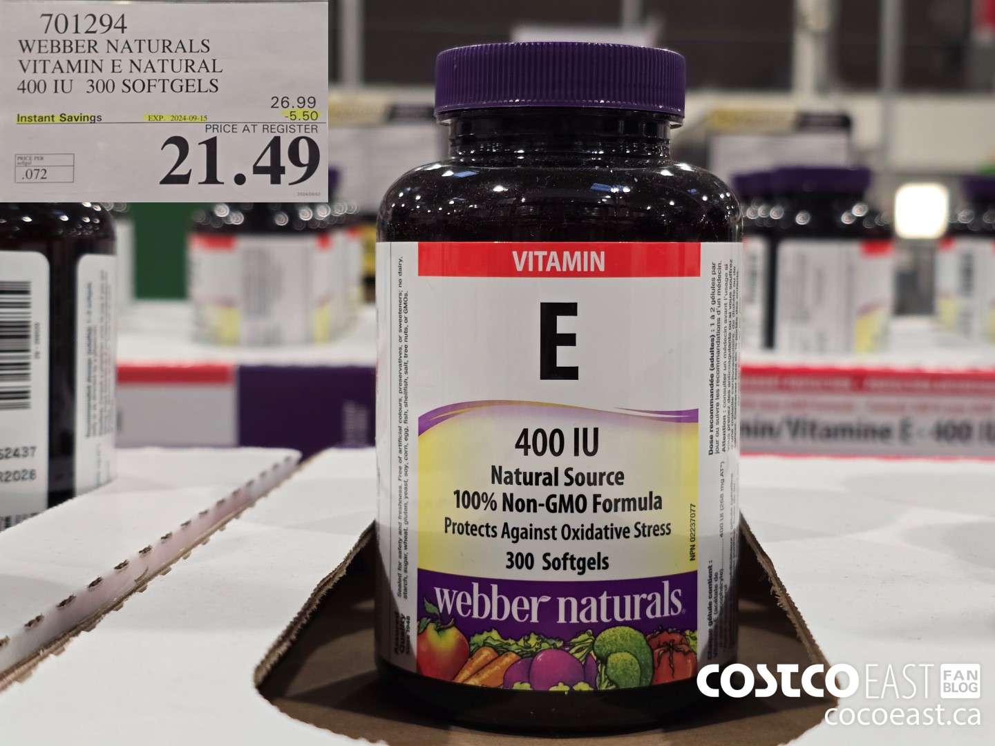 701294 WEBBER NATURALS VITAMIN E NATURAL 400 IU 300SOFTGELS  ($5.50 INSTANT SAVINGS EXPIRES ON 2024-09-15) $21.49