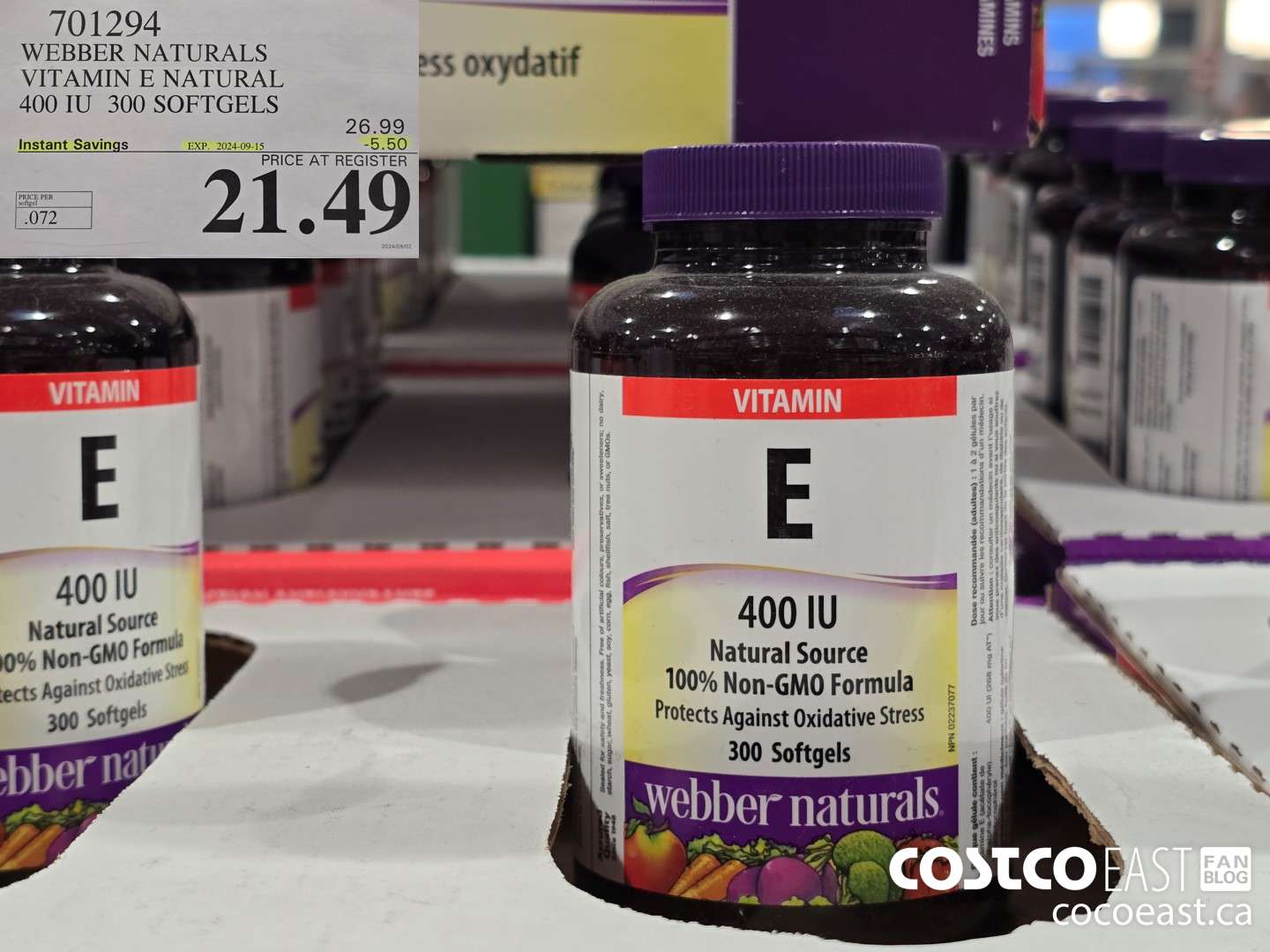 701294 WEBBER NATURALS VITAMIN E NATURAL 400 IU 300 SOFTGELS ($5.50 INSTANT SAVINGS EXPIRES ON 2024-09-15) $21.49
