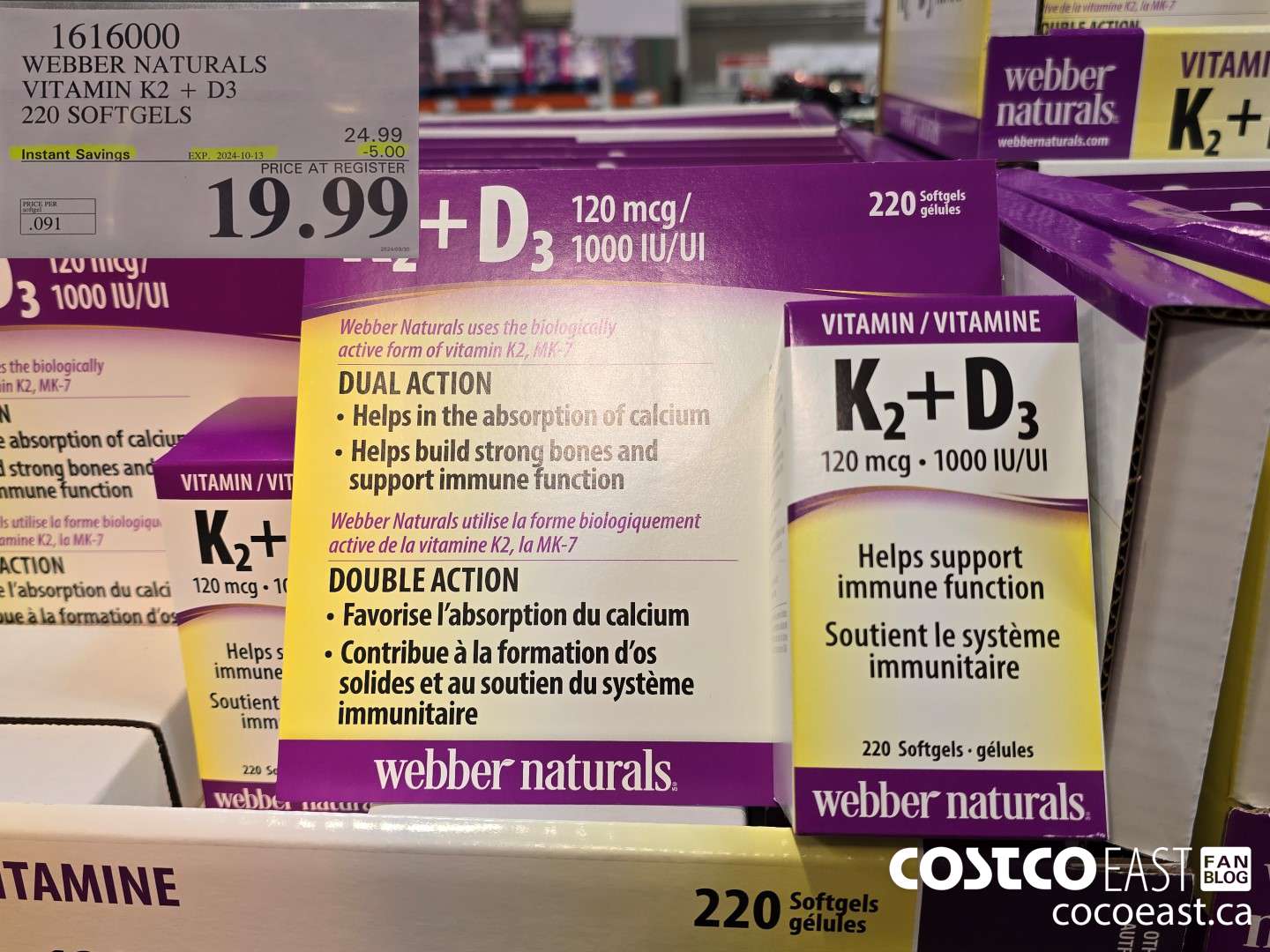 1616000 WEBBER NATURALS VITAMIN K2+D3 220 SOFTGELS ($5.00 INSTANT SAVINGS EXPIRES ON 2024-10-13) $19.99
