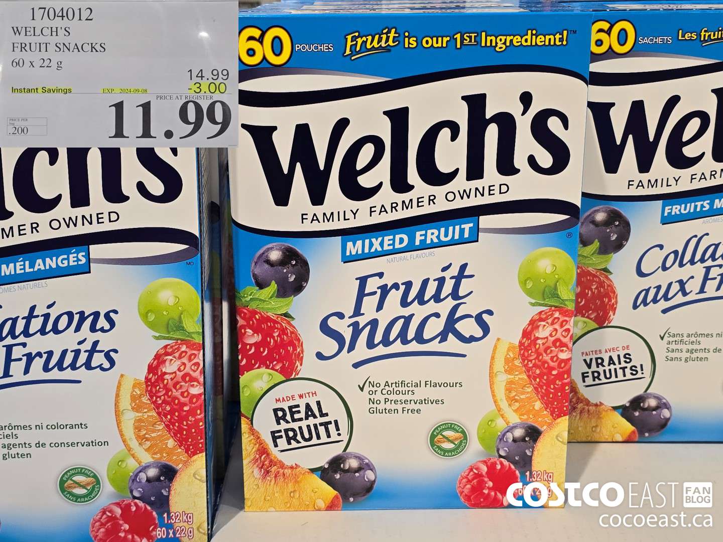 1704012 WELCH'S FRUIT SNACKS 60 X 22 G ($3.00 INSTANT SAVINGS EXPIRES ON 2024-09-08) $11.99