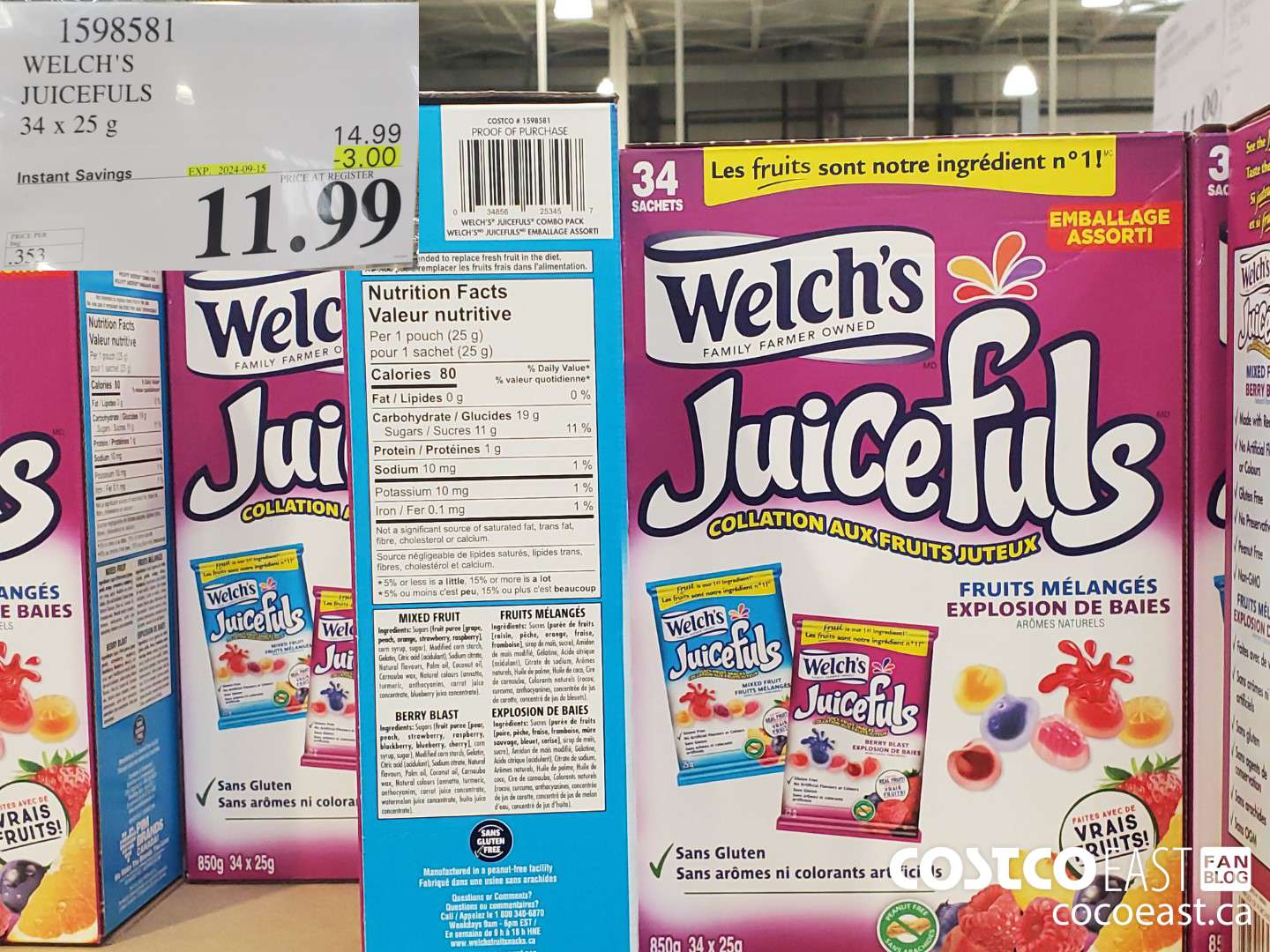 1598581 WELCH'S JUICEFULS 34 x 25 G ($3.00 INSTANT SAVINGS EXPIRES ON 2024-09-15) $11.99