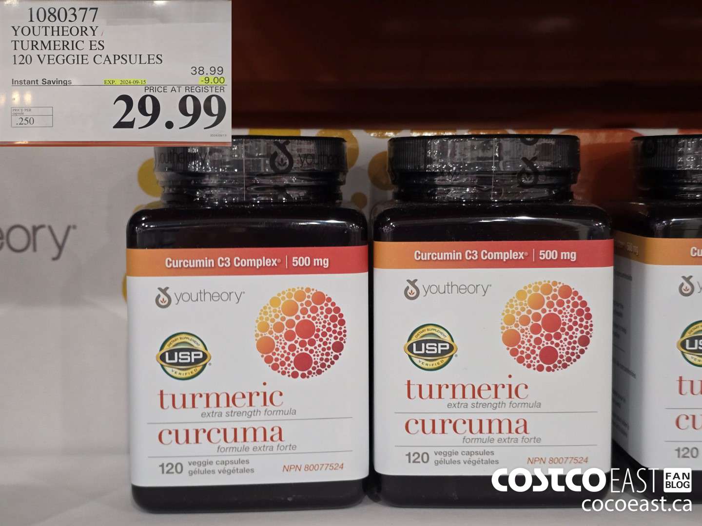 1080377 YOUTHEORY TUMERIC ES 120 VEGGIE CAPSULES ($9.00 INSTANT SAVINGS EXPIRES ON 2024-09-15) $29.99