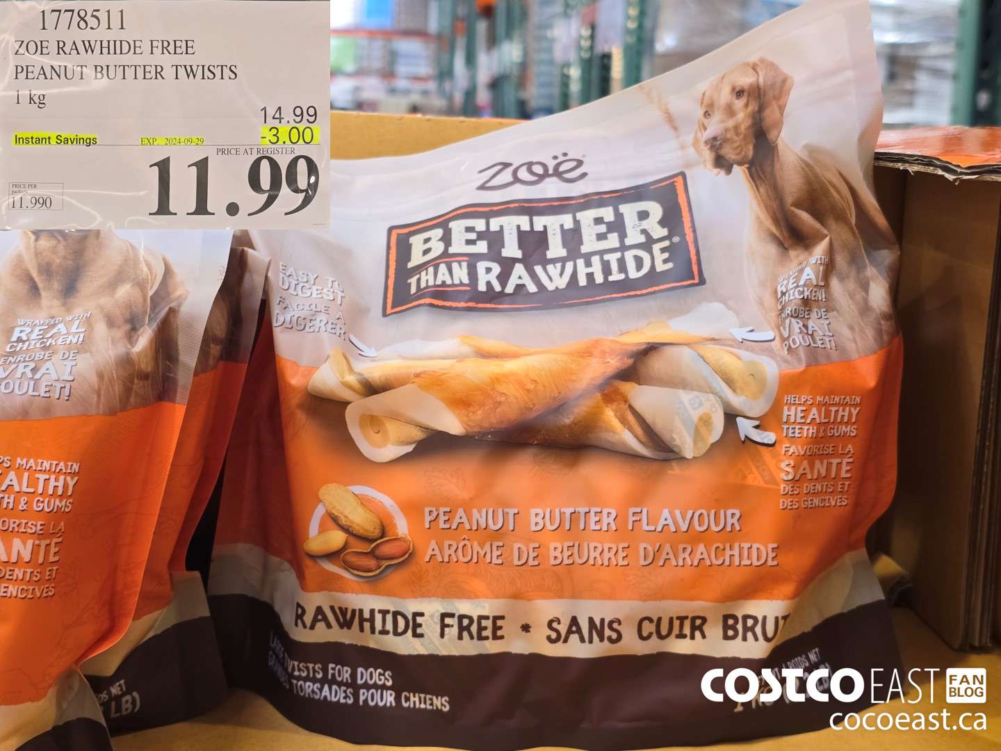 1778511 ZOE RAWHIDE FREE PEANUT BUTTER TWISTS 1 kg ($3.00 INSTANT SAVINGS EXPIRES ON 2024-09-29) $11.99
