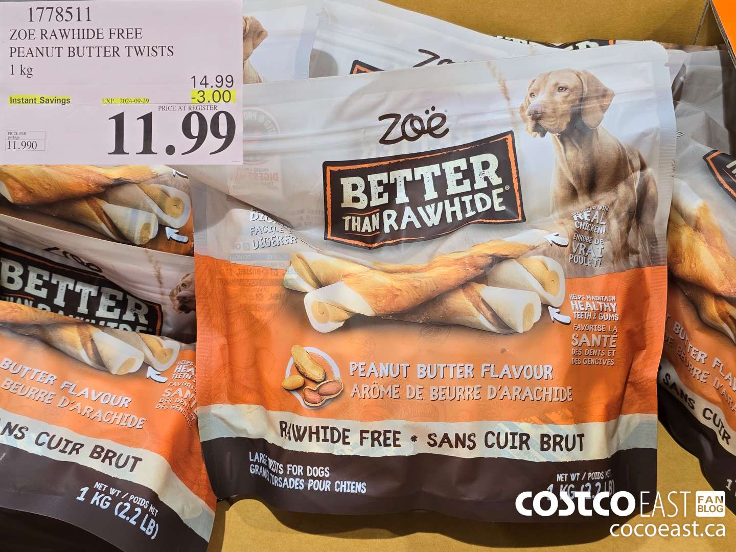 1778511 ZOE RAWHIDE FREE PEANUT BUTTER TWISTS 1 kg ($3.00 INSTANT SAVINGS EXPIRES ON 2024-09-29) $11.99