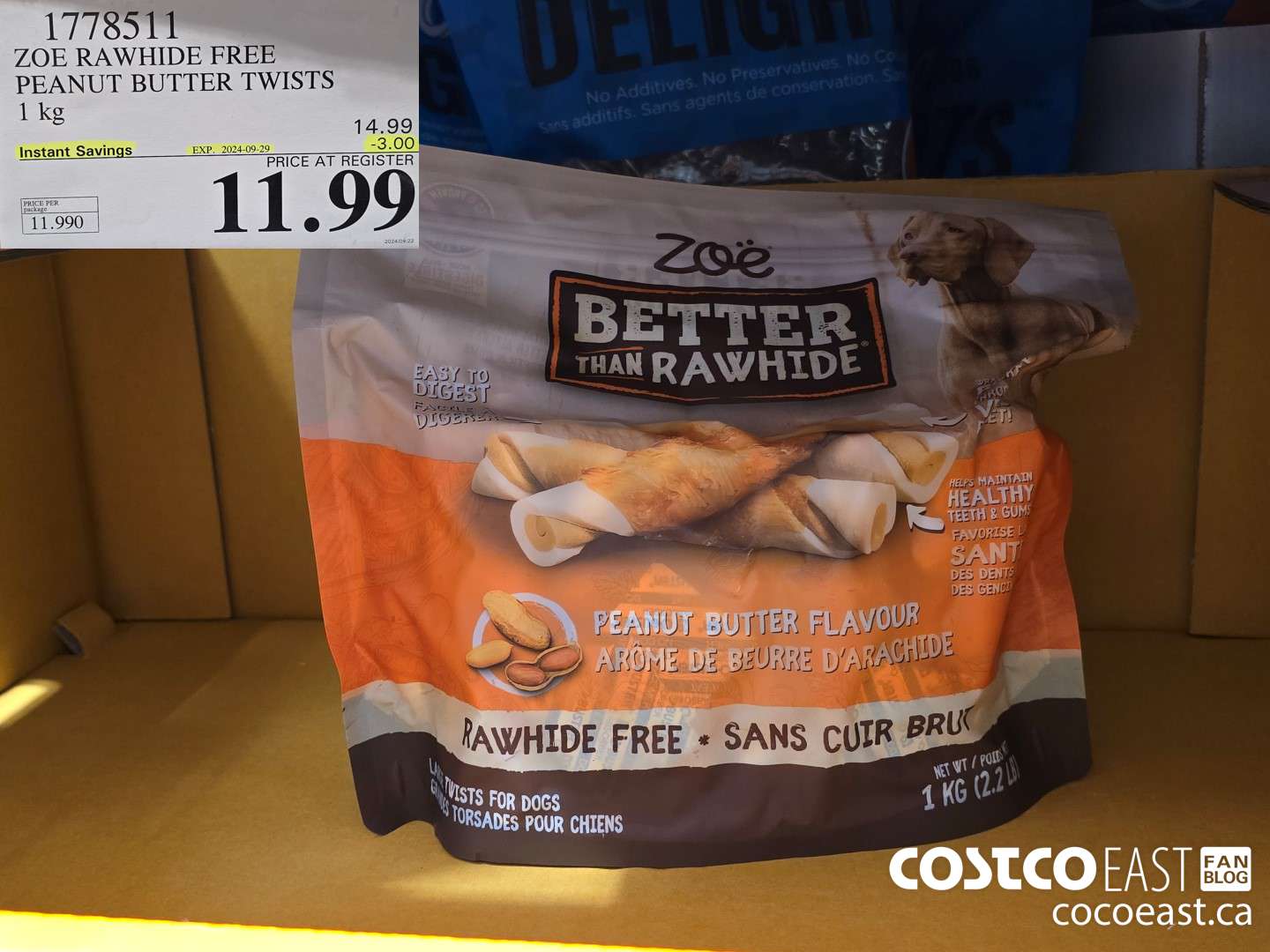 1778511 ZOE RAWHIDE FREE PEANUT BUTTER TWISTS 1 kg ($3.00 INSTANT SAVINGS EXPIRES ON 2024-09-29) $11.99